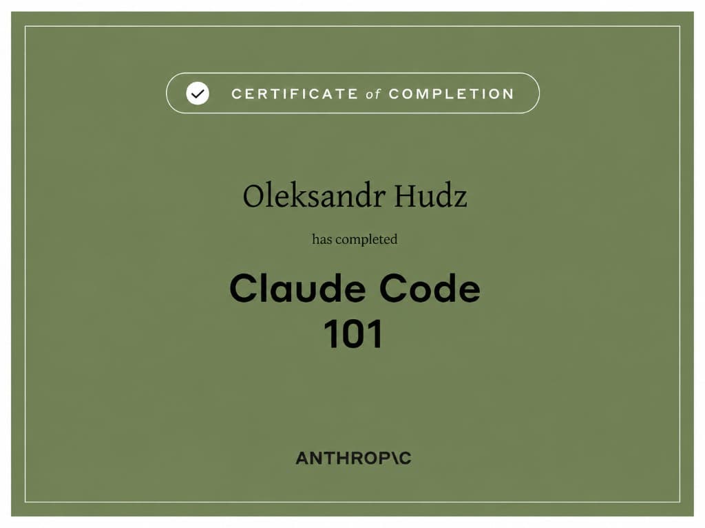 Zertifikat Claude Code 101 — Oleksandr Hudz, Anthropic